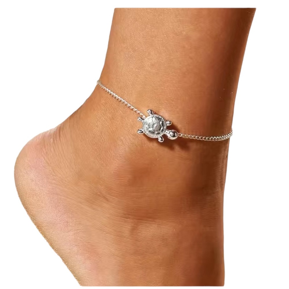 Silver Turtle Charm Adjustable Anklet - image 1